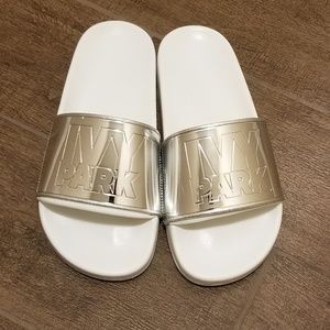Ivy Park Silver Mirror Slide Sandals